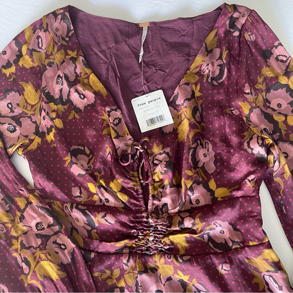 Free People Morning Light Purple Floral Combo Dress Size 6 NWT Boho Bohemian - Picture 15 of 15